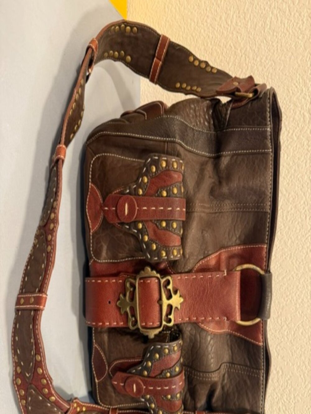 Rare Vintage Betsey Johnson Giddy Up Leather Studded Western Hobo Bag - Picture 2 of 16